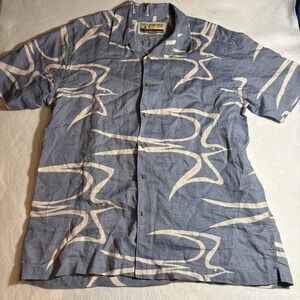 Quiksilver Shirt Mens 2XL‎ Blue Linen M Field Short Sleeve Button Up Bird Print